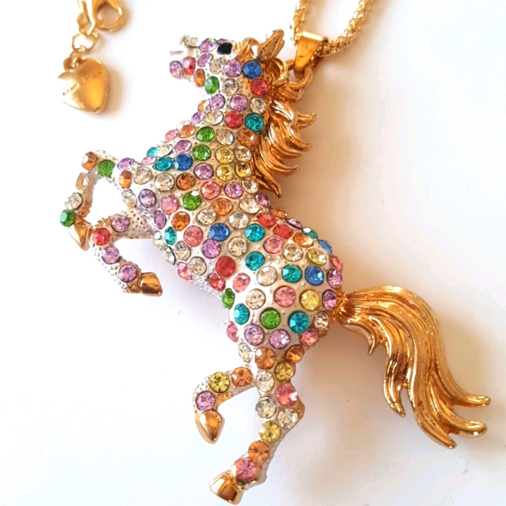 Betsey Johnson Style Multicolored Horse Necklace Pendant Chain